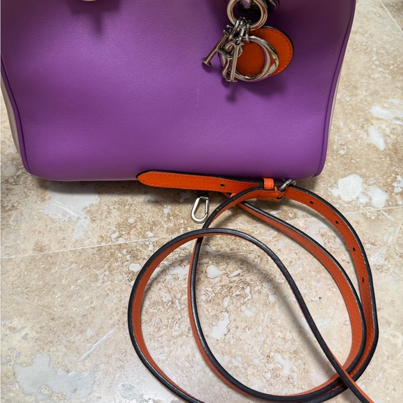Dior Purple Leather Satchel with Orange Handles - Picture 3 of 5